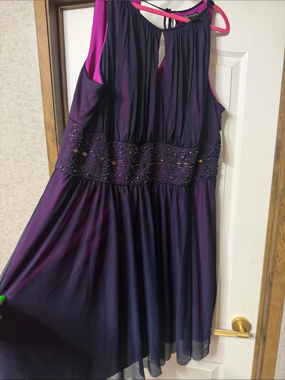 Dark Purple Sleeveless Beaded Waist Cocktail Dress - Picture 12 of 16